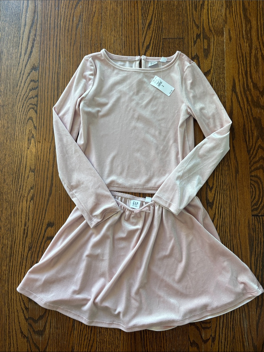 GAP Kids Light Pink Velvet Long-Sleeve top with matching skirt NWT